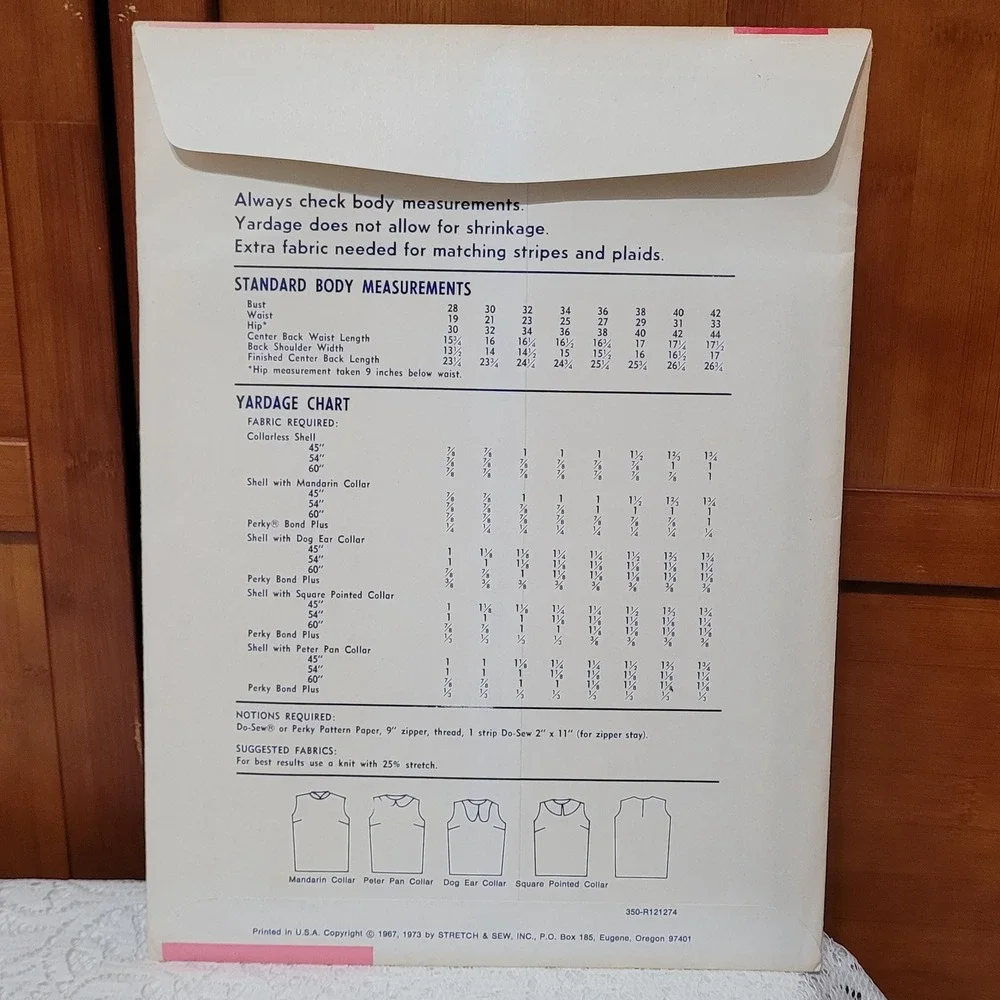 Vintage 1970s Stretch & Sew Pattern Number 350 Shell Collar‎ 4 Collar Vatiations